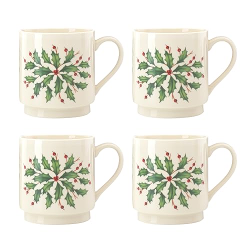Lenox 853763 Holiday 4-Piece Stackable Mug Set, Christmas Dinnerware, Hosting - style: Stackable Mugs
