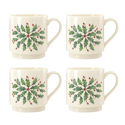 Lenox 853763 Holiday 4-Piece Stackable Mug Set, Christmas Dinnerware, Hosting - style: Stackable Mugs