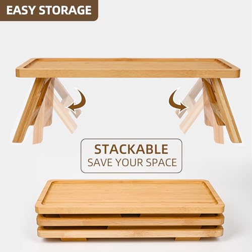 GEHE Natural Bamboo Cupcake Stand, Foldable 3 Tier Cupcake Display Stand Tower, Dessert Table Serving Tray for Birthday/Wedding/Christmas/Party, Charcuterie Boards - color: Bamboo Color