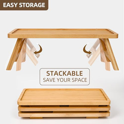 GEHE Natural Bamboo Cupcake Stand, Foldable 3 Tier Cupcake Display Stand Tower, Dessert Table Serving Tray for Birthday/Wedding/Christmas/Party, Charcuterie Boards - color: Bamboo Color