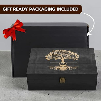 Personalized Wooden Memory Box – Engraved Family Tree Keepsake Box with Custom Hearts & Names | Wooden Keepsake Storage for Photos, Letters & Special Memories | Gift for Dad, Family & Anniversary - style: 20. Dad Family Tree