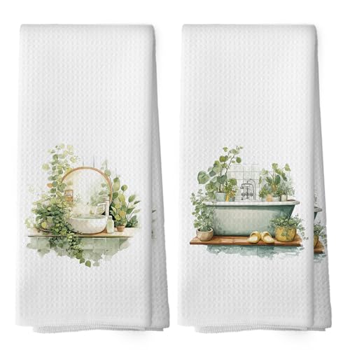 Botanical Bathroom Towels Set of 2, Sage Green Eucalyptus Bathroom Cottagecore Hand Towel, Flower Bathtub Shower Room Washroom Rest Room Decorative Tea Towel Dish Towels 16x25 Inch - color: Color 08