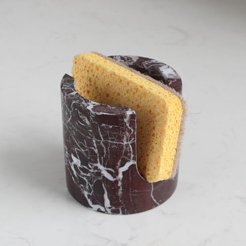 Natural Marble Travertine Sponge Holder for Kitchen Counter, Drying Rack, Sponge Caddy for Sink Organizer - Rosa Levanto Marble - color: Rosa Levanto Marble