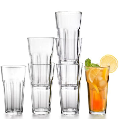 Yopay Set of 6 Drinking Glasses 16oz, Thick Tempered Water Glasses, Lead-Free Highball Pint Clear Iced Hot Tea Glassware for Juice, Beer, Cocktails Milkshake, Soda Tumbler