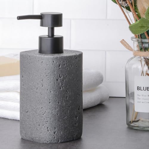 Clasin Home 2 Pack Gray Resin Soap Dispensers, Refillable Liquid Lotion Dispenser Bottles with Travertine-Look for Bathroom and Kitchen Countertop, Modern Stone Texture (10.8 oz) - color: Gray