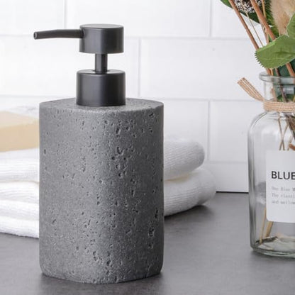 Clasin Home 2 Pack Gray Resin Soap Dispensers, Refillable Liquid Lotion Dispenser Bottles with Travertine-Look for Bathroom and Kitchen Countertop, Modern Stone Texture (10.8 oz) - color: Gray