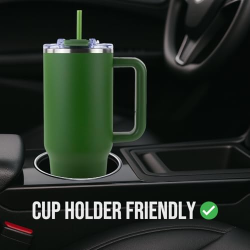 Hogg Big Swig 40oz Tumbler with Handle and Straw - Hunter Green, 40 oz Tumbler, Insulated Cup with Handle, 40oz Water Bottle with Straw, Thermal Cups, Leak Proof Lid, Travel Mugs, Stainless Steel - color: Hunter Green