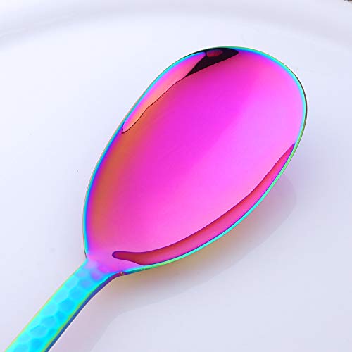 Salad Spoon and Fork Set, 12 Inch Stainless Steel Rainbow Salad Server, Large Serving Utensils, Pack of 2 - color: Rainbow