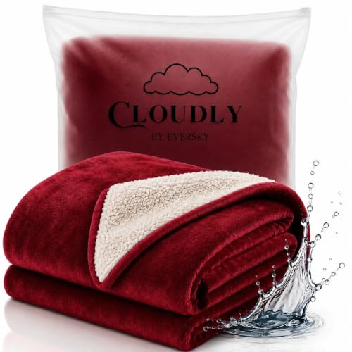 Waterproof Blanket for Bed, 60" x 80" Waterproof Throw Blanket, Leakproof Bed Protector, Absorbent, Spill Proof, Stain Resistant, Reversible Sherpa & Micro Velvet, Machine Washable - color: Red