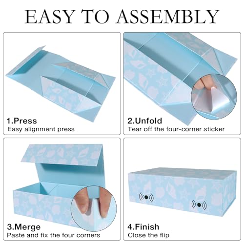 LFBOX Blue Ocean Theme Gift Box with Magnetic Lids 5 Pack | Large Bridesmaid Groomsman Proposal Boxes,13.8x8.3x4.4 in, Collapsible Rectangle Storage Box Bulk - color: Ocean Theme, size: 1 Count (Pack of 5)