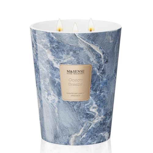 M&SENSE Ocean Breeze Summer Scented Candles for Home, 3-Wick Highly Scented Jar Candles, 35 Oz 150 Hours Long Lasting Burning Candles Gifts for Women, Relaxing Aromatherapy Candle for Stress Relief - color: Ocean Breeze, size: Large