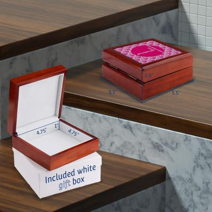 3dRose Hoy Pink Girly Floral Monogram Letter L Jewelry Box 7 x 7 inch with 4 inch tile