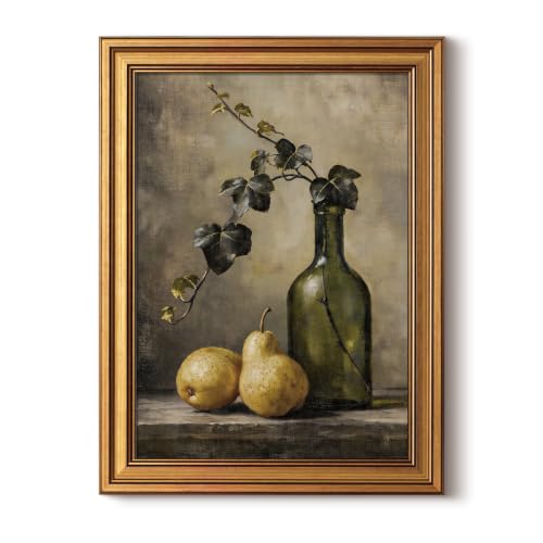 InSimSea 12x16 Gold Framed Vintage Pear Wall Art, Rustic Ivy Still Life Canvas Oil Painting Print, Rustic Farmhouse Botanical Artwork for Kitchen Dining Room Living Room - color: Ivy Pears, size: 16"L x 12"W