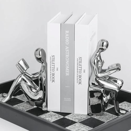 Shelf Decor Creative Silver Bookends Ceramic Figure Book Holder for Shelves for Desk Stylish Office Decorations for Work