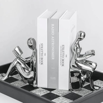 Shelf Decor Creative Silver Bookends Ceramic Figure Book Holder for Shelves for Desk Stylish Office Decorations for Work