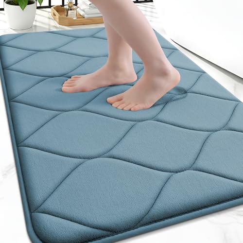 Smiry Memory Foam Bath Mat 30x20, Ultra Soft Absorbent Bathroom Rugs | Airy Blue, Plush Quick Dry and Machine Washable Cushion Bath Mats for Bathroom, Shower, Tub & Home Decor - color: Airy Blue, size: 30"x20"