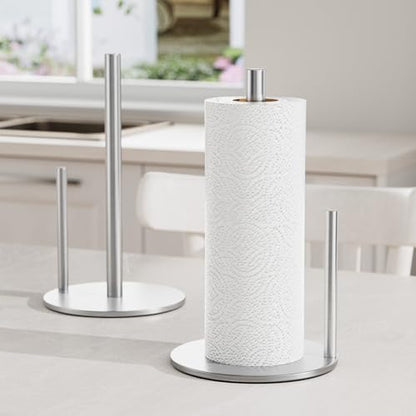 Paper Towel Holder Silver Stainless Steel Kitchen Countertop Roll Organizer | Standing Paper Towel Holders Roll Dispenser Simple Silver Weighted Base - color: Silver