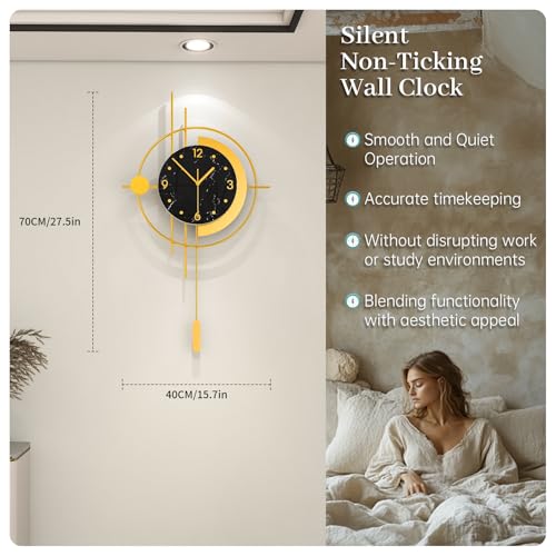 Large Modern Wall Clocks for Living Room Gold Silent Analog Clock | Battery Operated for Living Room,Bedroom,Kitchen,Office or Entryway Geometric Iron Design Wall Decor for Home 15.7*27.5 inch - style: Antique