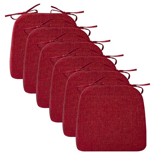 Ruqmuis Chair Cushions for Dining Chairs, 2" Thick Seat Cushions for Kitchen Chairs, D-Shaped Chair Pads with Washable Cover, Ties and Non Slip Backing, 17'' x 16'', Set of 6, Red - color: Red, size: 6 Count(Pack of 1)