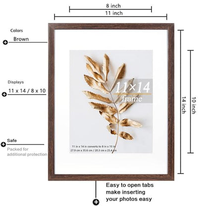 11x14 Picture Frame Brown 3 Pcs Frames can Display 8x10 Picture with Mat or 11x14 Without Mat on the Wall - color: Brown, size: 11x14 in-3Pack