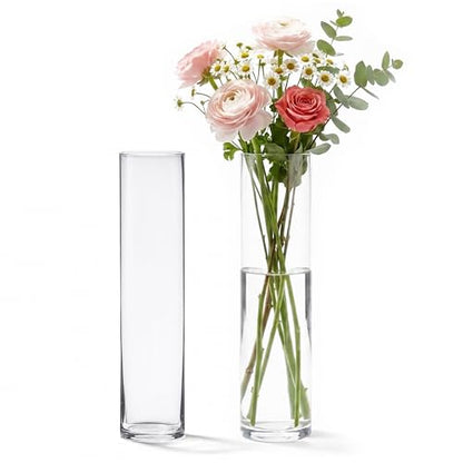 16" Tall Cylinder Glass Vase, 3.5" Wide - Clear Glass Vase for Centerpiece, Floor Vase, Flowers, Candle Holder, Wedding Table Decor by 4E's Novelty