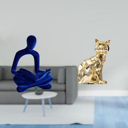 Abstract Thinker Figurine Cat Statue Human Sculpture Collectible Resin Ceramic Modern Art Decorative Suitable for Living Room Office Shelf Desk