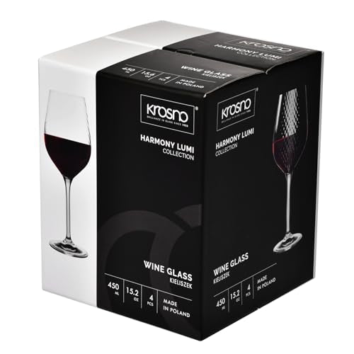 KROSNO Red Wine Glasses Set of 4, 15.2 oz, Lumi Collection | Wine Tumbler with Stem, Lead-Free Crystal Glassware, Drinking Glasses, Riedel Cups, Home & Restaurant, Dishwasher Safe - style: Chic