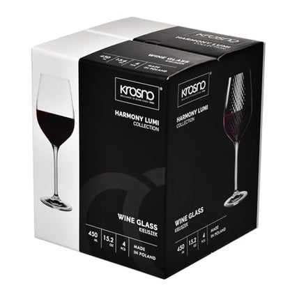 KROSNO Red Wine Glasses Set of 4, 15.2 oz, Lumi Collection | Wine Tumbler with Stem, Lead-Free Crystal Glassware, Drinking Glasses, Riedel Cups, Home & Restaurant, Dishwasher Safe - style: Chic