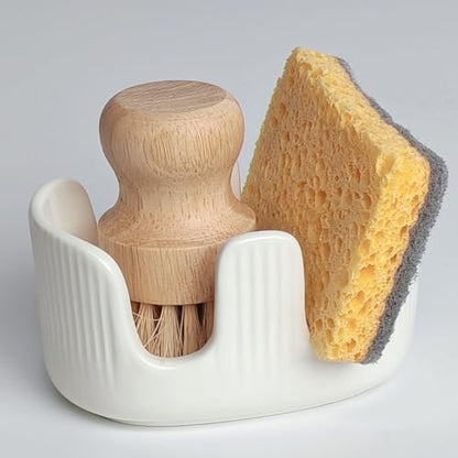 Ceramic Sponge Holder, 2-Slot Dish Sponge Holder for Kitchen Sink, Keeps Sponges Dry & Countertop Clean, Rust-Free & Dishwasher Safe, Stylis Design, Modern White - size: Dual