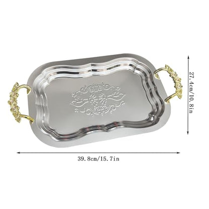 Silver Serving Tray With Handles – BBQ Tray Decorative Platters for Wedding Anniversary Birthday Holiday Gatherings Buffet Charcuterie Serving Rectangular 2 Pack