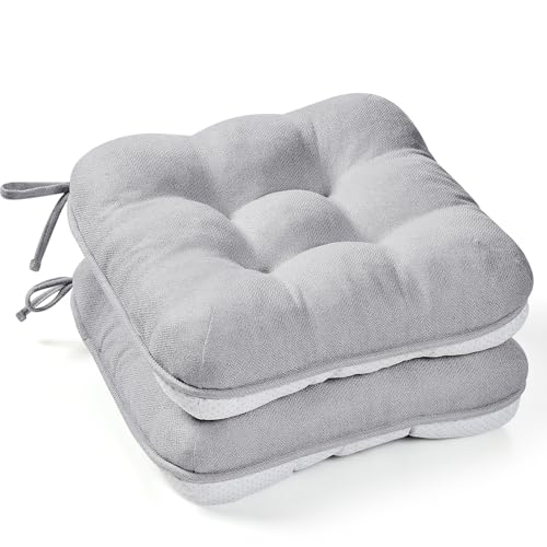 BETU Chair Cushions for Dining Chairs Set of 2,3.5" Thick Kitchen Table Chair Pads with Ties,Non Slip Backing and Covers, Seat Cushion for Dining Room,Bar,Patio Chairs,15.5"X15.5"X3.5",Light Grey - color: Battleship Grey, size: 15.5"x15.5"x3.5" (2 Pack)