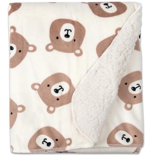 Baby Essentials Sherpa Fleece Baby Blanket 35x30 – Super Soft, Warm Reversible Baby Blankets for Newborns, Infants, Toddlers, and Nursery - color: Brown Bears