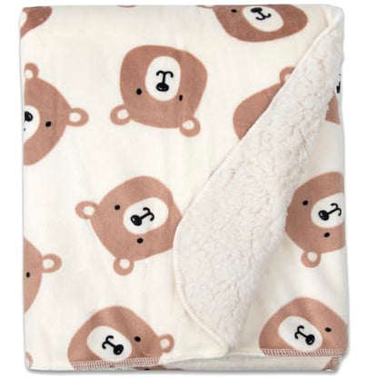 Baby Essentials Sherpa Fleece Baby Blanket 35x30 – Super Soft, Warm Reversible Baby Blankets for Newborns, Infants, Toddlers, and Nursery - color: Brown Bears