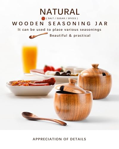 Jujube Wood Salt Cellar, 6 oz Box with Lid and Spoon, 3.3 Inch | Compact lidded bowl keeps salt and seasonings close at hand; the matching spoon rests neatly inside for cleaner serving.