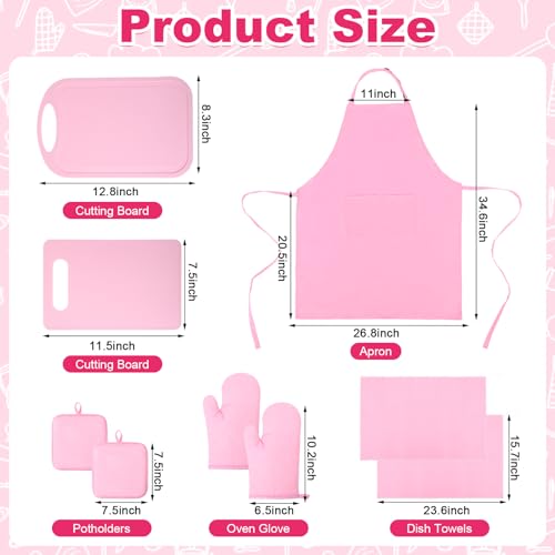 29 Pcs Pink Kitchen Utensils Set, Kitchen Decor Accessories with Silicone Cooking Utensils, Oven Mitts, Dish Towels, Cutting Boards and Apron for Cooking Baking