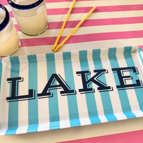 Lake Melamine Serving Tray with Handles Blue Stripe Rectangular BBQ Platter | By Sprinkles & Confetti Shatter-Resistant BPA-Free Dishwasher Safe Charcuterie Days Entertaining Food Display Kitchen - color: Blue Stripe