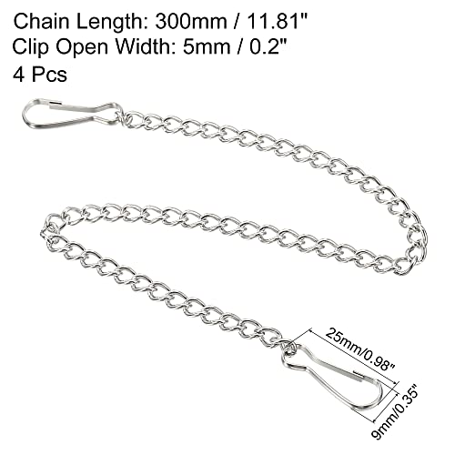 MECCANIXITY Hanging Chain with Snap Clips 11.81 Inch Garden Plant Hangers for Signboard Chalkboard Basket Lantern Wind Chime, Stainless Steel Pack of 4 - size: 11.81 Inch