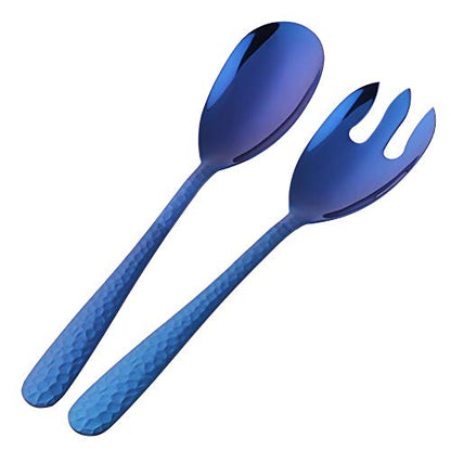 Salad Spoon and Fork Set, 12 Inch Stainless Steel Salad Server, Blue Large Serving Utensils, Dishwasher Safe, Pack of 2 - color: Blue