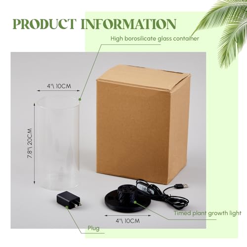 Glass Plant Terrarium Kit with LED Grow Light, Desk Terrarium for Venus Fly Trap, Succulents, Moss & Miniature Garden, Borosilicate Glass Desktop Planter for Home Office(7.9 x 3.9 Inch) - size: 7.9 x 3.9 Inch