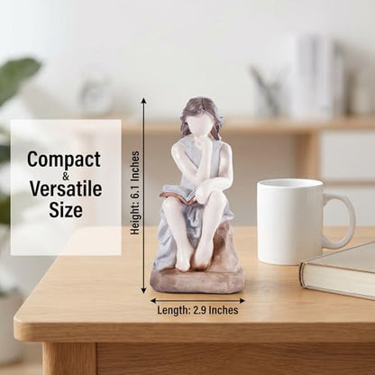 Abstract Reading Woman Bookshelf Decor Resin Statues for Home Decor Desk Statue Modern Sculpture Figurines for Shelves Book Lover Figure Aesthetic Room Art Small Ornaments