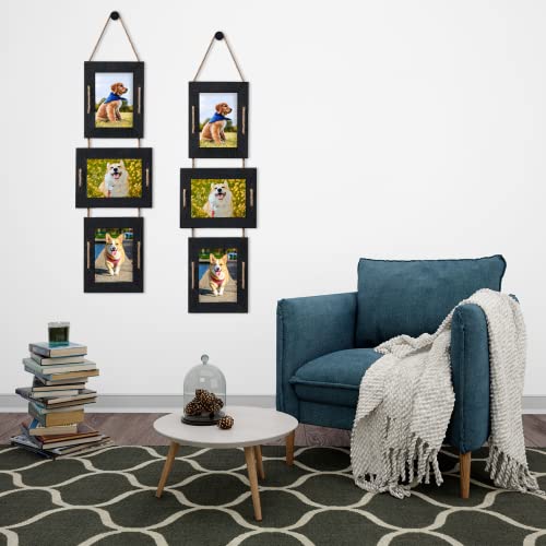 5x7 Collage Picture Frames, 3 Opening, Solid Wood, Black, 2 Pack | Wall-Mounted Hanging Design, Displays 4x6 Photos with Mat or 5x7 Photos Without Mat, Three-Opening Layout - color: Black