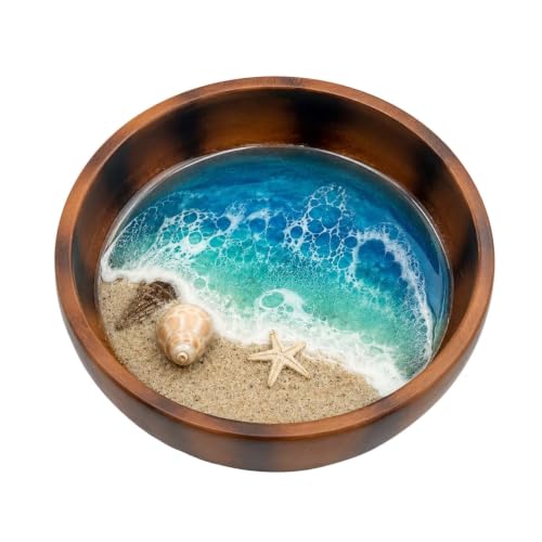 Ocean Resin Decorative Bowl, 3.94 Inch Coastal Trinket Dish for Jewelry, Keys, Coins, Housewarming Birthday Gift，The Sea World in the Bowl - Shells：standard packaging - color: The Sea World in the Bowl - Shells, size: standard packaging