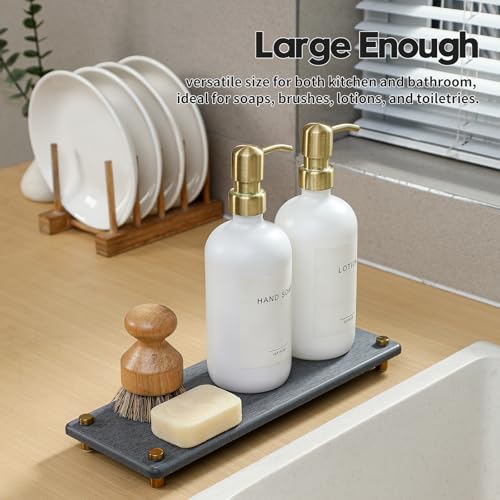 Kitchen Sink Caddy Water Absorbing Stone Drying Tray, Diatomite Bathroom Sink Organizer, Faucet Counter Mat Coaster, Soap Dish Rack Riser Dispenser Sponge Holder, Dark Gray Gold -12.5" x 4.5" - color: 12.5"x 4.5" - Dark Gray - Gold