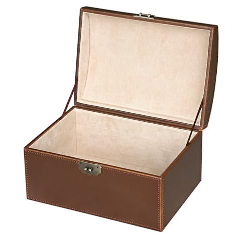 HofferRuffer Faux Leather Decorative Box, Large Wooden Structure Keepsake Box Accessory Organizer Jewelry Organizer with Hinged Lid, Storage Container for Home or Office (Antique Brown) - color: Antique Brown