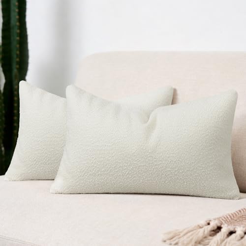 Textured Boucle Pillow Covers 12x20 Inch Set of 2, Beige | Soft Decorative Throw Pillow Covers, Natural Boho Accent Solid Pillowcases Sofa Living Room Home Decor - color: Beige, size: 20" x 12" (Pack of 2)