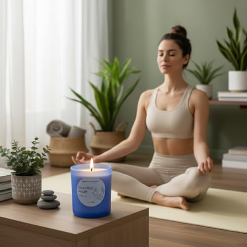 Eucalyptus Balsam Scented Candle 15.5oz Large – CW Studio Color-Sprayed Glass Jar, Fresh Spa Forest Aroma – Long Burn Gift Candle for Living Room, Mother's Day & Housewarming – 70-80 Hour Burn