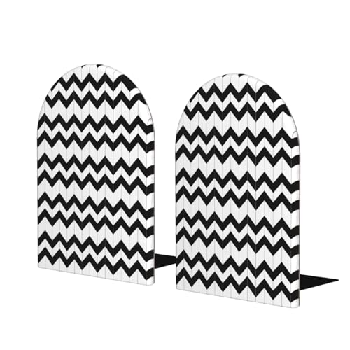 Geometric Black & White Patterns 2 Print Book Ends, 1 Pair Sturdy Wooden Bookends for Shelves Heavy Duty Non-Slip Wood Bookend for Home Office Library School Study Decoration