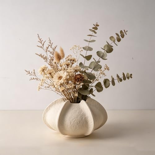 Ceramic Flower Vase Home Decor,3.9" Rustic Vintage Starfruit Shaped Beige Terracotta Vases，Modern Boho Living Room Farmhouse Table Vases Living Room Decor，Shelf Coffee Dining Desk Fireplace - size: 3.9 Inch-Starfruit