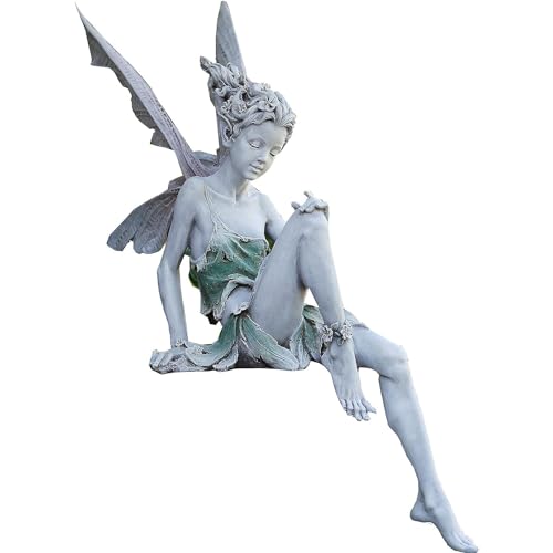 Fairy Garden Ornaments, Flower Fairy Statue Decoration, Outdoor Fairy Tale Angel Sculpture for Landscaping Yard, Patio Garden (White) - color: White