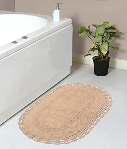 Home Weavers Hampton Crochet Reversible Bathmat 100% Cotton Bathroom Rugs Set, Washable Rug, Extra Soft and Absorbent Bath Rug, Kitchen Mat, Bath Mat Set, Mat Non Slip, 21"x34" Rectangle, Linen - color: Linen, size: 1'9" x 2'10" (Oval)